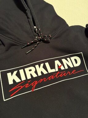 Kirkland Signature Black Hoodie with White and Red Logo